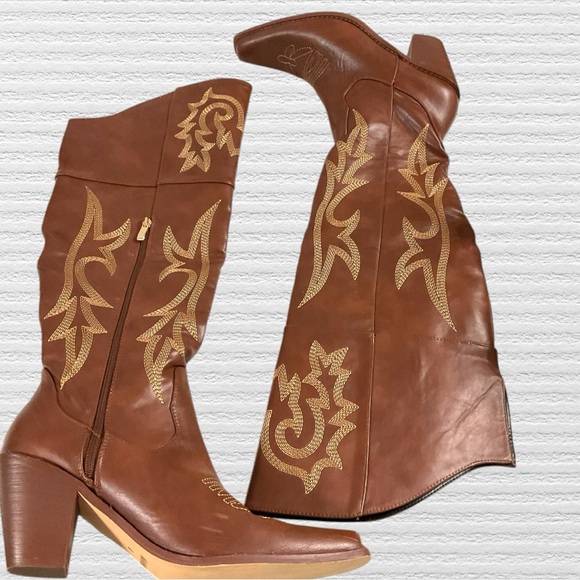 Women's Over the Knee-High Cowboy Boots Women's Size 8.5 with Side Zipper - Picture 2 of 11